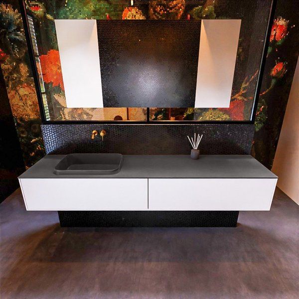 Mondiaz ERIN 200cm badmeubelset onderkast Talc met 2 lades Wastafel RIDGE links Dark grey ERIN11525