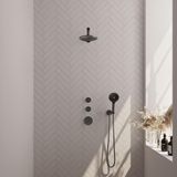 Brauer Gunmetal Carving Thermostatische Regendoucheset Inbouw - Hoofddouche 20 cm - Rechte Wandarm - Handdouche 3 Standen - Doucheslang - Wandaansluitbocht