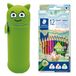 MARKY potloodetui in groen emoji-design, zachte en duurzame siliconen, met 12 STAEDTLER Noris Colour 187 kleurpotloden