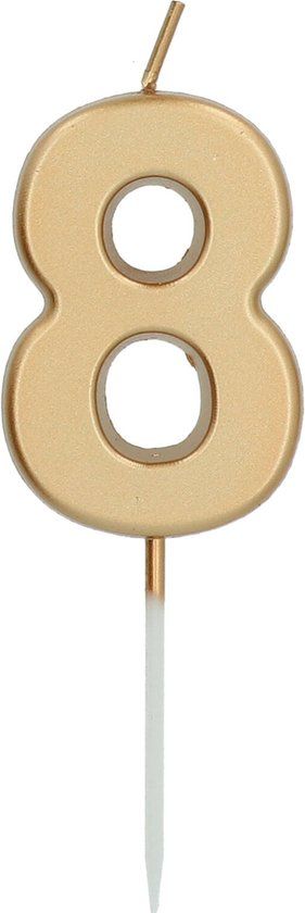 Folat - Kaars cijfer 8 goudkleurig 5 cm