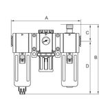 Riegler Onderhoudseenheid 3-delig. »G« met metalen reservoir en kijkbuis, 5 μm, BG 600, G 3/4, PE max. 10 bar, regelaar. 1,5-9 bar, afvoer HA