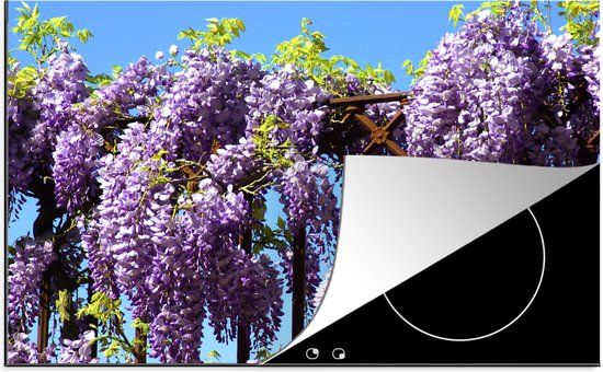 KitchenYeah® Inductie beschermer 77x51 cm - Blauweregen met een blauwe hemel - Inductie kookplaat accessoire