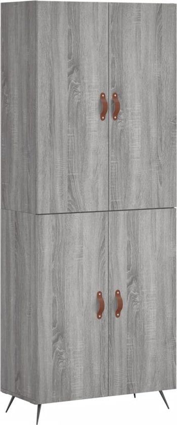 vidaXL Hoge kast 69,5x34x180 cm bewerkt hout grijs sonoma eikenkleurig