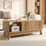 OKWISH Salontafel - Hefbaar Tafelblad Met Verborgen Opbergruimte - Woonkamer - MDF Naturel - 95 x 48 x 50 cm