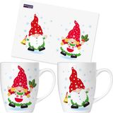 BRUBAKER Koffiemokken - Vrolijk Kerstfeest Kabouters met Wenskaart - Kerst - 300 ml Kabouter Mokken Set in Geschenkverpakking
