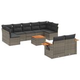 vidaXL 9-delige Loungeset met kussens, polyrattan, grijs