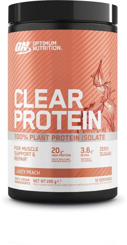 Optimum Nutrition Clear Protein Juicy Peach Vegan Proteine Poeder 100% Plantaardig Eiwit Isolaat 10 doseringen 280 gram
