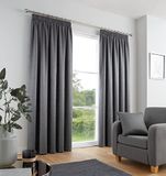 Fusion - Houtskoolgrijze gordijnen 229 x 229 cm (b x l) - 100% katoen - 2x panelen - Potloodplooi gordijnen in grijs - Geluiddichte gordijnen en thermische gordijnen voor de slaapkamer - grijze