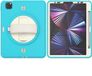 Merkloos Tablethoes geschikt voor Apple iPad Pro 11 inch (2018, 2020, 2021 & 2022) en iPad Air 4 & Air 5 10.9 inch – Met Geïntegreerde Screenprotector, 360° Draaibare Standaard, Handriem, Schouderriem & Penhouder – Gebroken Wit/Blauw