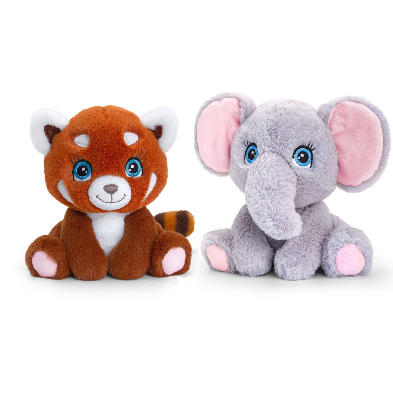 Keel Toys pluche knuffels combi-set dieren rode panda en olifant 25 cm - knuffeldier