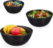 Relaxdays Houten Saladeschaal - Set van 3 - Mangohout - Ø 18, 23 en 28 cm - Zwart