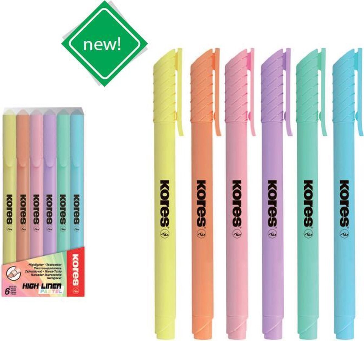 KORES Tekstmarker High Liner Pastel, beitelpunt 3mm, set 6 stuks