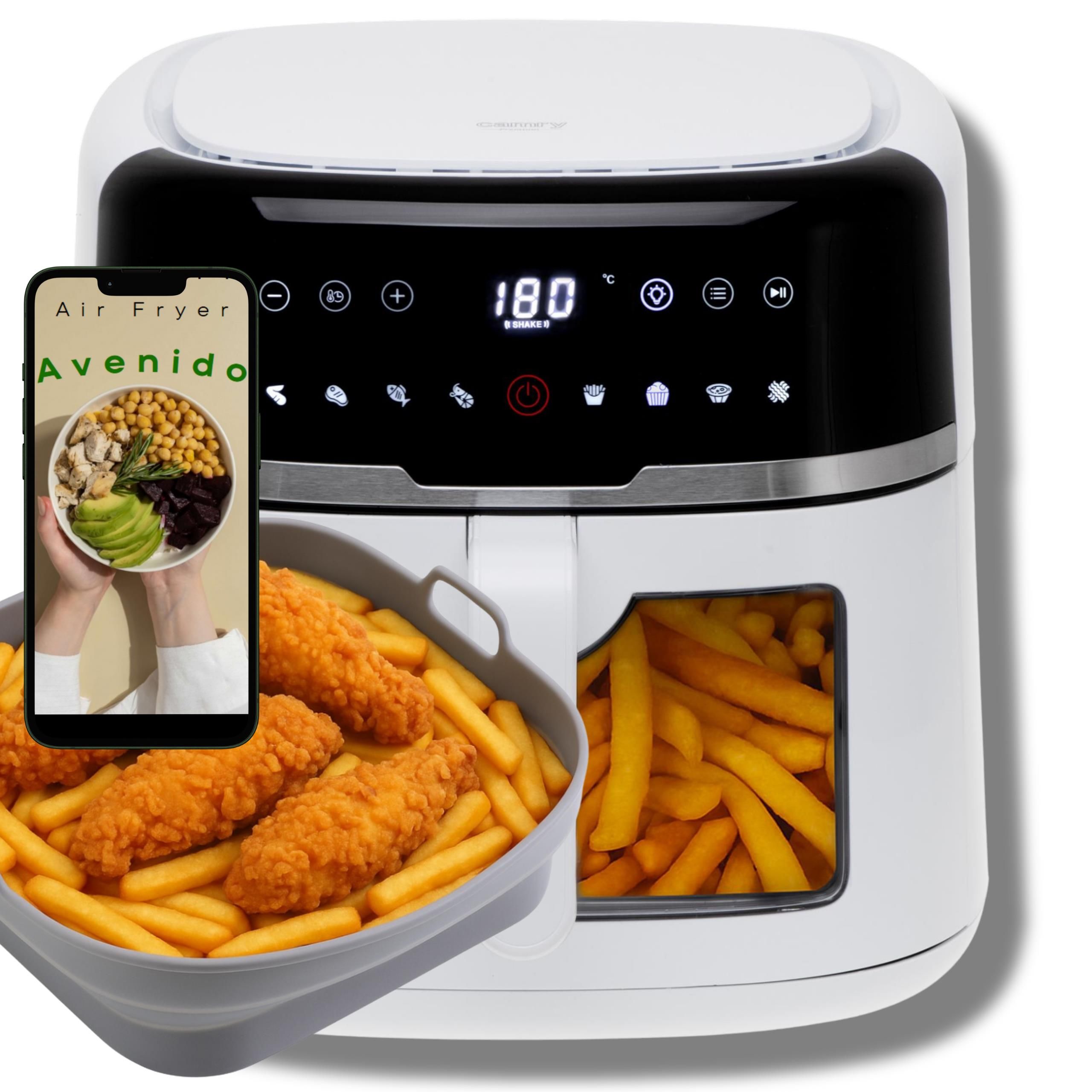 camry Luchtfriteuse Friteuse Gratis vet 8L Friteuse XXL 2500W 9 programma's Temperatuurregeling 80-200 C Timer LED-display