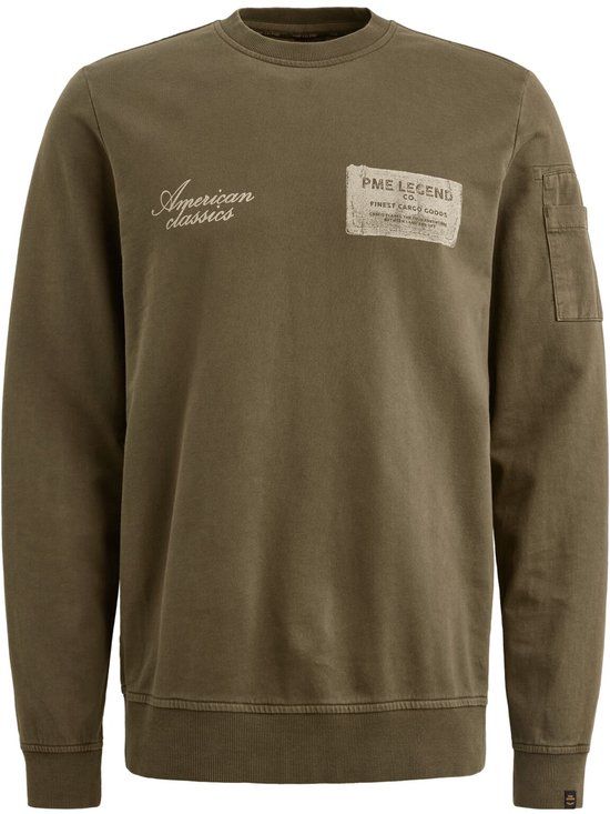 PME Legend Heren sweater - Maat M - Mannen - Khaki - Polyester - Ronde hals - Lange mouw - Logo - Aansluitend