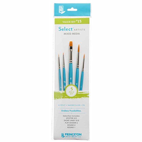 Princeton SelectArtiste Fine Art Multi-Techniek Borstelset, 5 x Synthetische Borstels, Mixed Media, Ideaal voor Professionals & Studenten