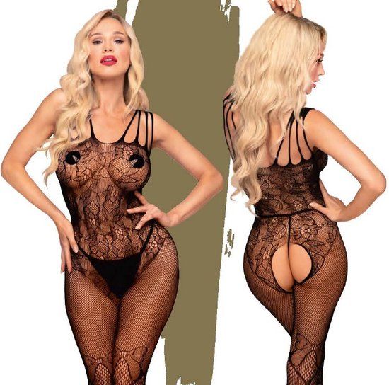 Penthouse Lingerie Dirty Mind - Erotische Catsuit - Maat XL - Zwart