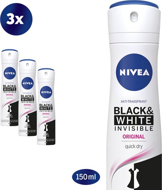 Nivea Invisible For Black & White Clear - 3 x 150 ml - voordeelverpakking - Deororant Spray