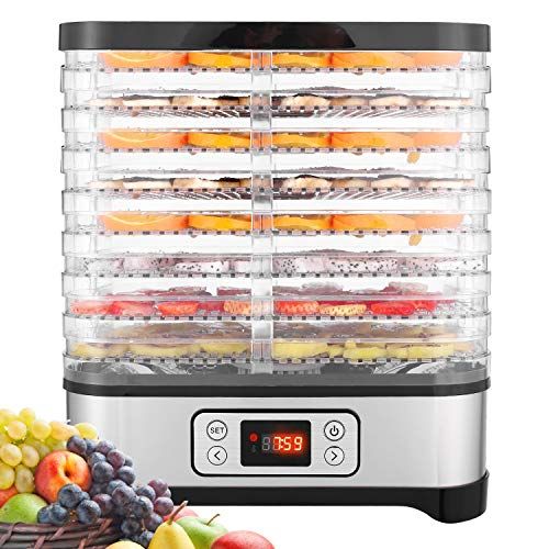 Meykey Fruit- en groentedroger, lcd-display, timer van 72 uur, 8 paletten, voedseldroger, instelbare temperatuur (35 °C - 70 °C), 400 W