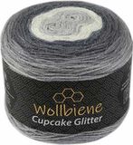 Wollbiene Cupcake Glitter Simli 3 x 150 g breiwol 450 gram wol voor breien en haken, babywol, Turkse wol, kleurverloopwol, glitter (3100 donkergrijs lichtgrijs wit)