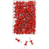 Wedo 54202 Pinaalden Diabolo-vorm, lengte 2,3 cm, kopdiameter 9 mm, naald lengte 1,1 cm, 100 stuks in transparant doosje, rood