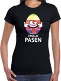 Bellatio Decorations Shoppartners Bv Paasei die tong uitsteekt vrolijk Pasen t-shirt / shirt - zwart - dames - Paas kleding / outfit M