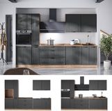 Vicco Complete keukeneenheid Fame-Line, Donkergrijs/Goudkleurig Eiken, 310 cm