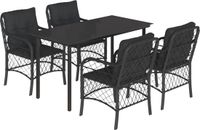 vidaXL Ensemble de jardin 5 pièces avec coussins poly rotin noir