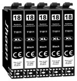 Epson 18XL cartouches d'encre, 5 cartouches noir, adapté pour Epson XP 322 et autres modèles.