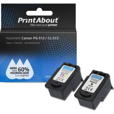 PrintAbout Huismerk Canon PG-512 / CL-513 Inktcartridge Zwart + 3 kleuren Voordeelbundel Hoge capaciteit