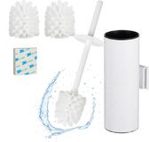 Merkloos Relaxdays Wc-borstel met houder - hangend - met plakstrip - rvs - kunststof - wit