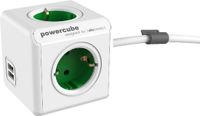 Powercubes PowerCube Extended Duo USB - Stekkerdoos met USB en Schakelaar - 4 stopcontacten - 2 USB laders - 1.5 meter kabel - Wit/Groen