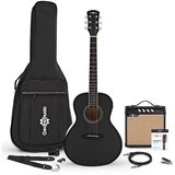 Gear4music Parlour Linkshandige Elektro-akoestische Gitaar, Zwart, 15W Akoestische Versterker & Accessoireset
