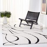 SAFAVIEH Florida Shag Collection Fluffy Tapijt - Hoge Pool, Crème en Zwart, 122 x 122 cm
