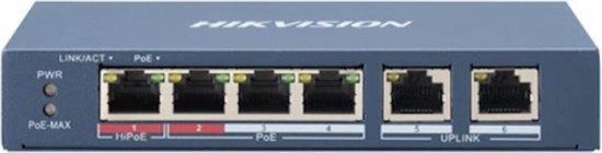 Hikvision DS-3E0106HP-E 6-poorts (4x PoE) Switch - Blauw