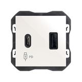 SIMON - Set met twee USB-laders type A+C voor inbouw, wit, Simon 270-serie, 3,1 A, snel opladen, eenvoudig te installeren, inclusief frame, deksel en mechanisme, witte dubbele oplader