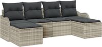 vidaXL Tuinbank Set Lichtgrijs Polyrattan 6-zits