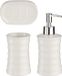 Berilo Badkamer accessoires set met strepen 3-delig creme wit van keramiek - Schaaltje - Zeeppompje - Beker