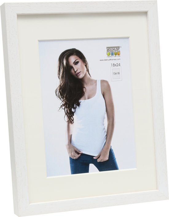 Deknudt Frames Basic wit hoog profiel in hout met pptt - bestelmaat=kadermaat fotomaat 50x70 cm