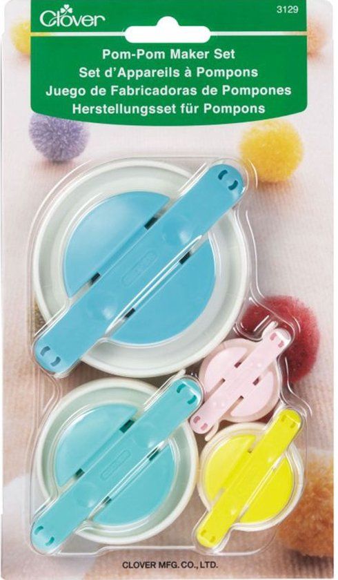 Clover Pom-pom maker set - 4 maten, diverse kleuren, kunststof