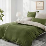TRANKIELO® - Ensemble de literie 135x200 cm, 4 pièces - Vert olive/Beige - Microfibre, Réversible