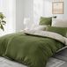 TRANKIELO® - Ensemble de literie 135x200 cm, 4 pièces - Vert olive/Beige - Microfibre, Réversible