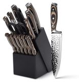 Jeu de couteaux de cuisine de 15 pièces avec bloc en bois