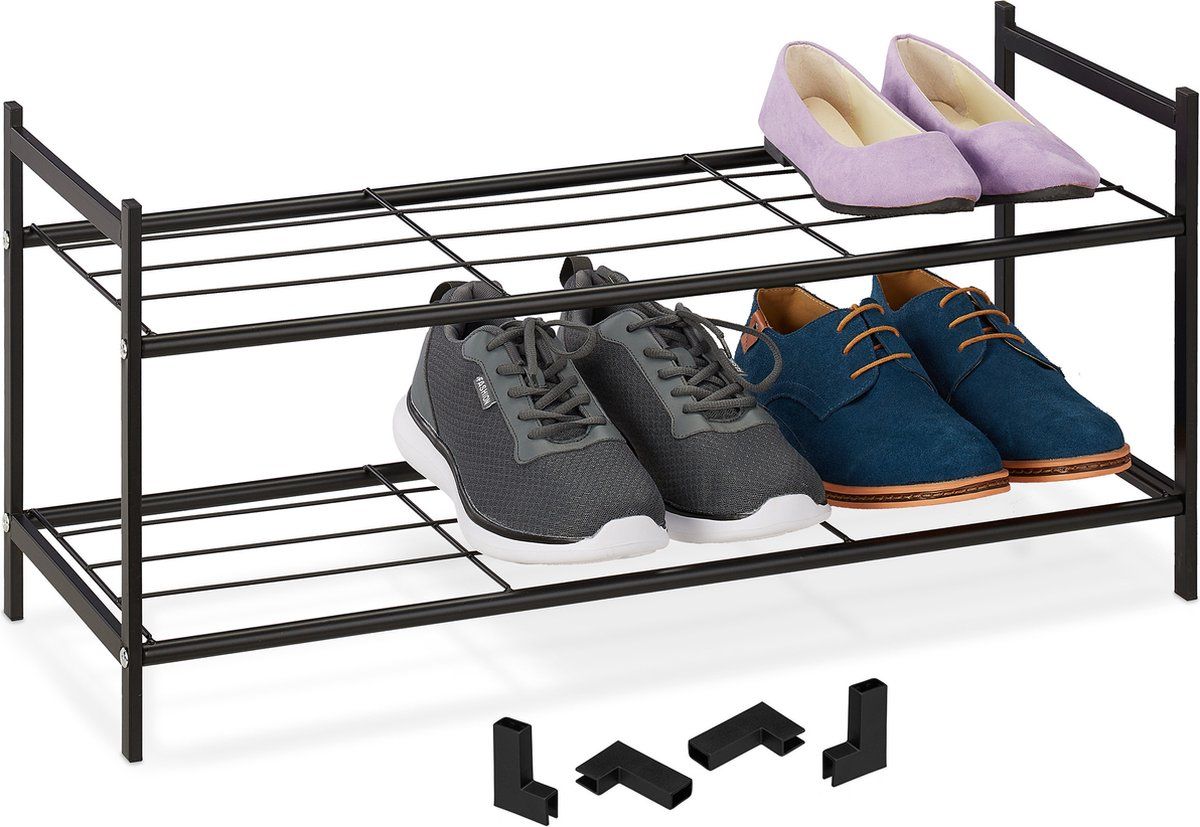 Relaxdays schoenenrek stapelbaar - 2 laags - zwart