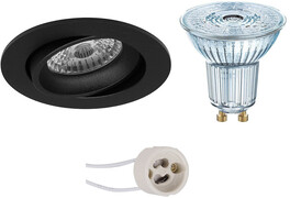 Osram - LED Spot Set - Parathom PAR16 930 36D - Pragmi Delton Pro - GU10 Fitting - Dimbaar - Inbouw Rond - Mat Zwart - 3.7W - Warm Wit 3000K - Kantelbaar - Ã˜82mm