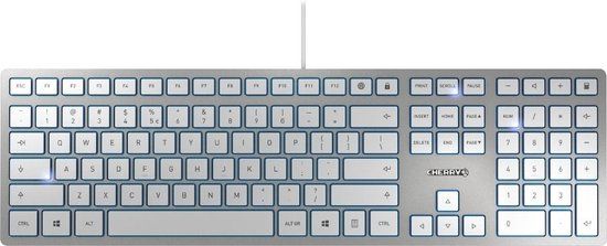 CHERRY KC 6000 SLIM toetsenbord USB QWERTY Scandinavisch Zilver, Wit
