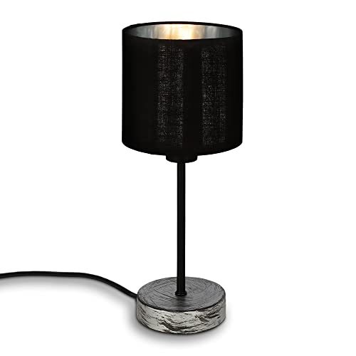 Briloner - Tafellamp, tafellamp stoffen kap, bureaulamp, snoerschakelaar, 1x E14 fitting max. 25 watt, zilver-zwart.