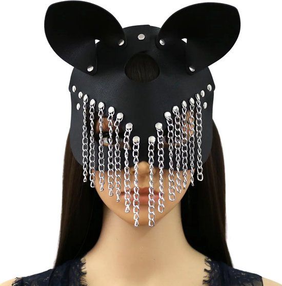Erotische BDSM Masker Kat - Zwart - One size - Kunstleer