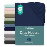 Twinzen hoeslaken 90x190/90x200 cm donkerblauw