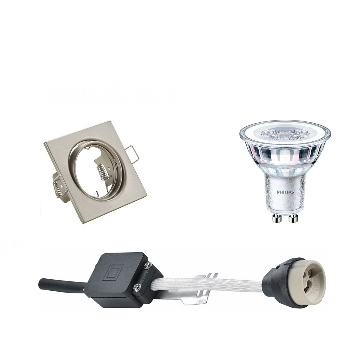 BES LED LED Spot Set - GU10 Fitting - Inbouw Vierkant - Mat Nikkel - Kantelbaar 80mm - Philips - CorePro 840 36D - 5W - Natuurlijk Wit 4000K - Dimbaar