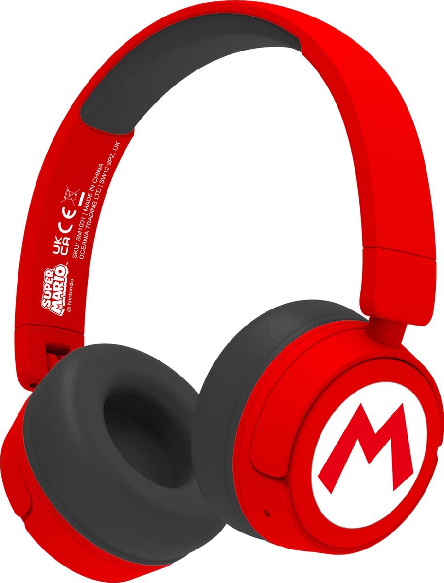 OTL Technologies Super Mario M logo - draadloze junior koptelefoon - volumebegrenzing - microfoon - inklapbaar - lange speeltijd blauw